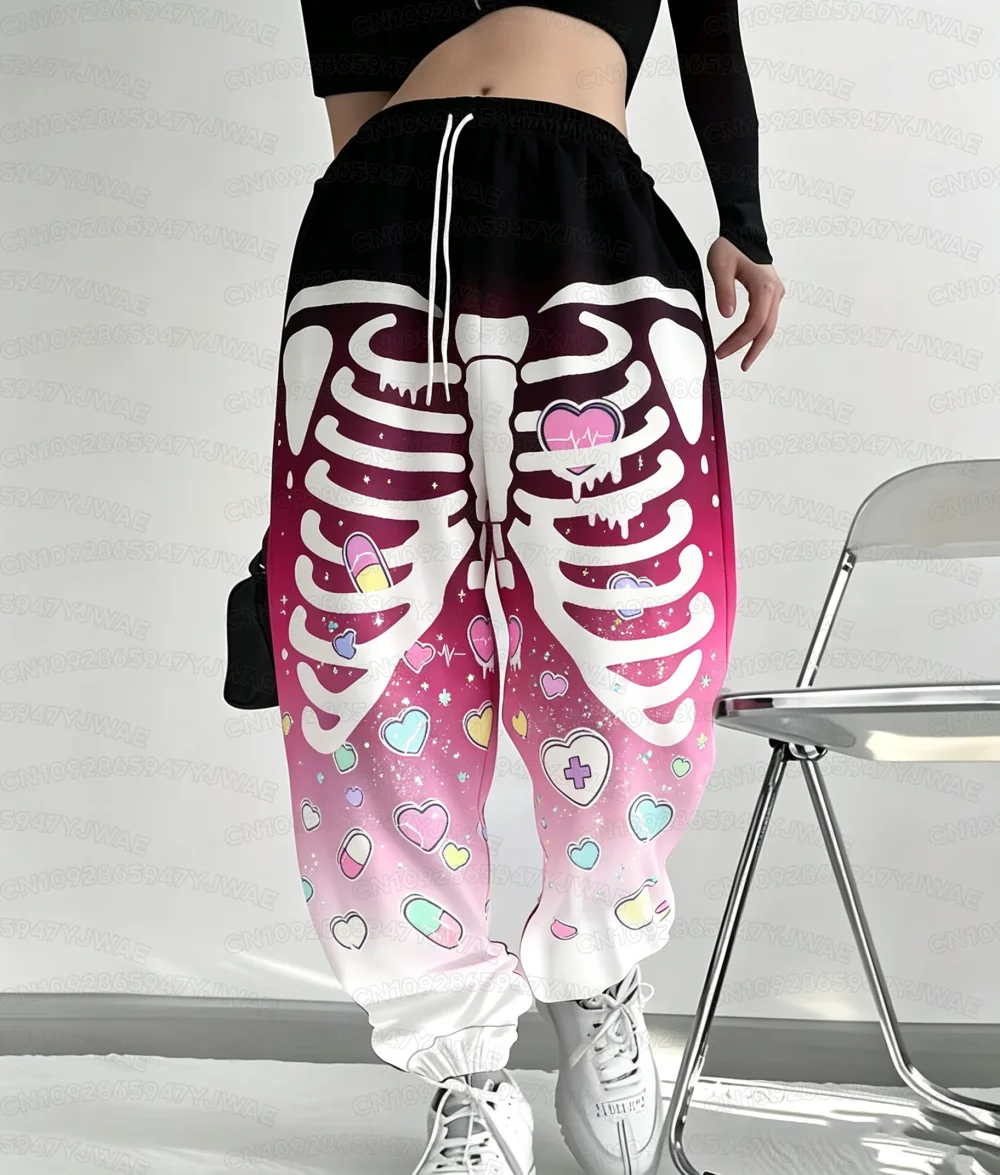 Pantalones Largos Deportivos Casuales de Estilo Urbano con Estampado de Calaveras Y2K Yami Kawaii Hip Hop Gótico para Hombre y Mujer de Primavera y Otoño