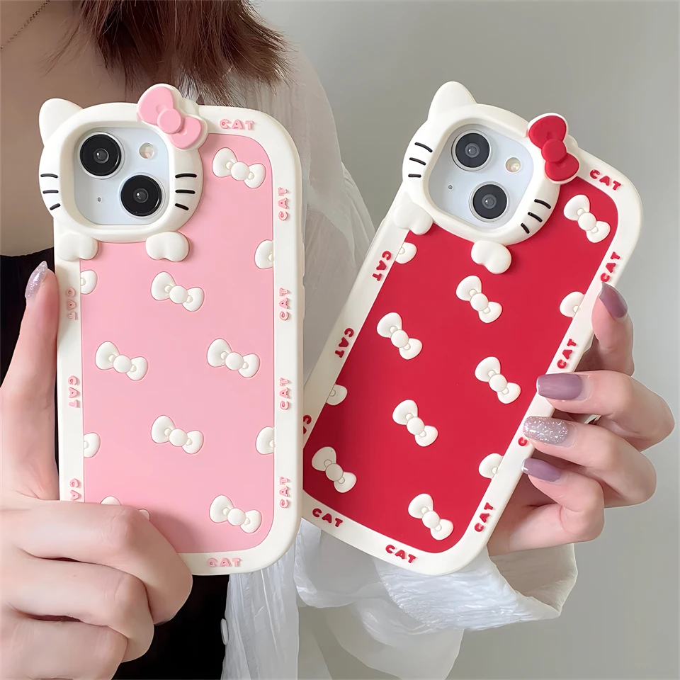 Sanrio Hello Kitty Edge Cat face Phone Cases For Iphone 15 14 13 11 12 Pro Max Girl Clear Gift Silicone Anti-fall Accessories