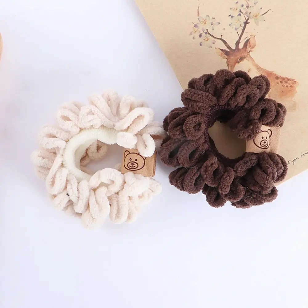 Girls Elastic Headwear Solid Color Cartoon Bear Women Hair Ties Fluffy Velvet Scrunchies Korean Style Hair Rope Rubber Bands