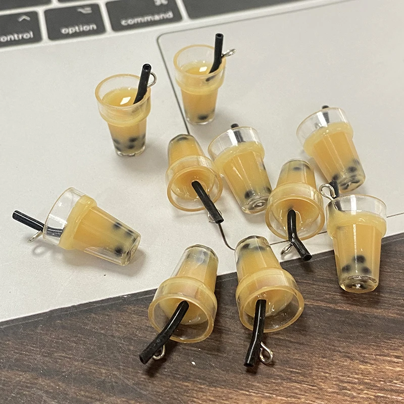 10 pçs casa de bonecas mini leite xícara de café encantos bonito 3d pérola leite chá bebida pingentes para brinco diy jóias fazendo