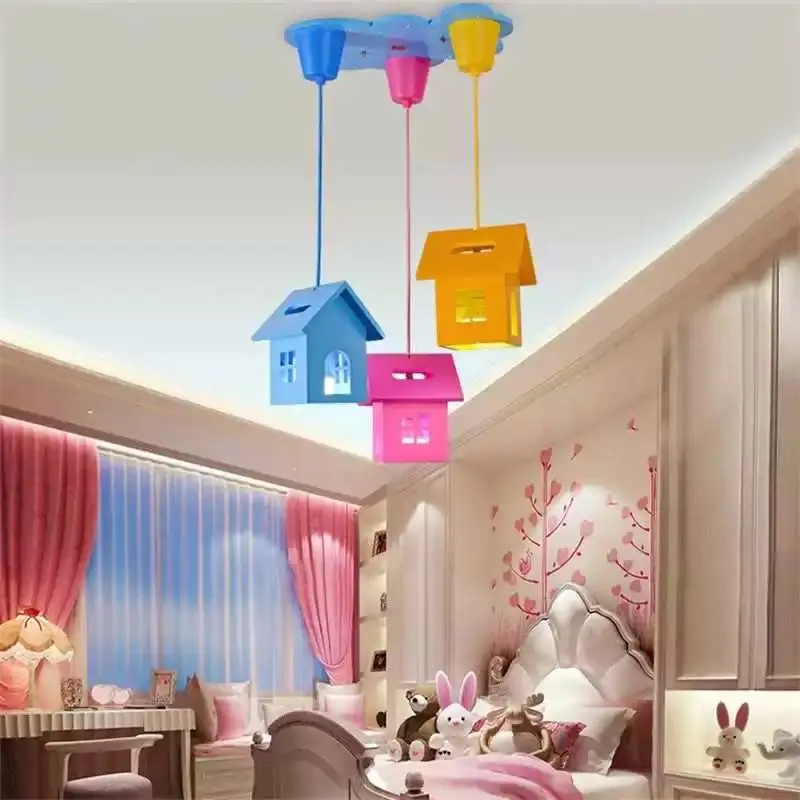 

Cartoon house led chandelier children's room boy and girl bedroom lovely and creative Chandelier free shipping