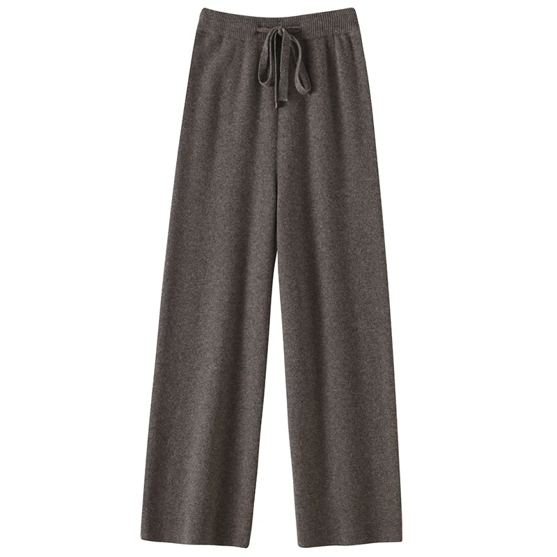 Autumn Winter Thickened Wool Wide Leg Pants Women's Draped Knitted Straight Leg Long Trousers Cashmere Outerwear Small Size F...