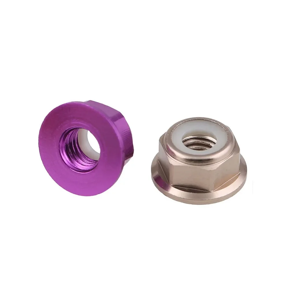 10pcs M2 M3 M4 M5 M6 Aluminum Alloy Flange Nylon Insert Lock Nut Self-locking Nut With Anti-skid Rubber Ring For Rc Model