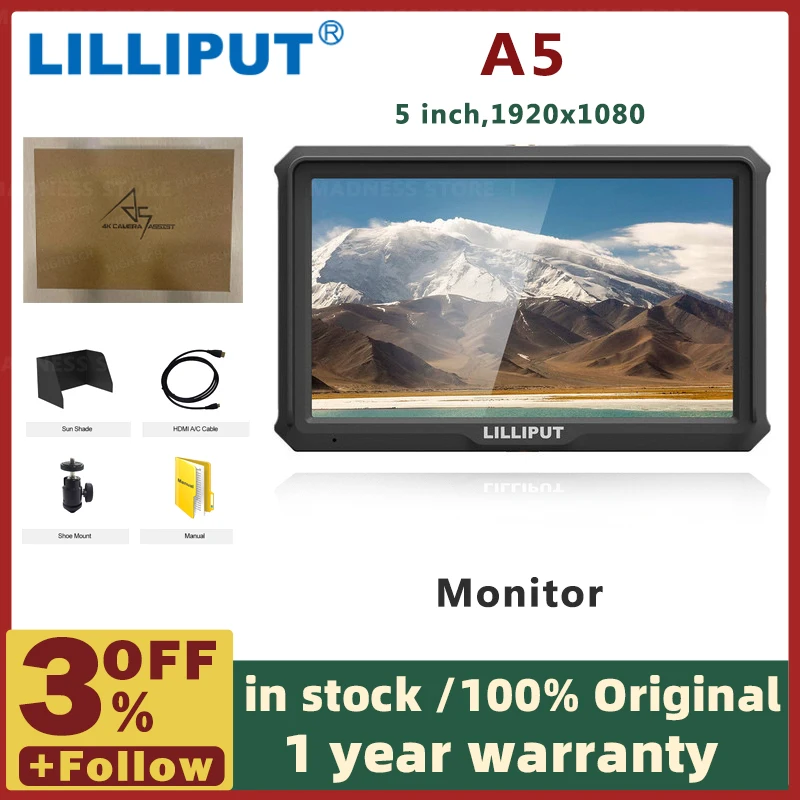 LILLIPUT A5 Latest 5 Inches 1920x1080 Mini Field IPS Video Monitor DSLR On-Camera monitor 4K HDMI-compatible IN OUT