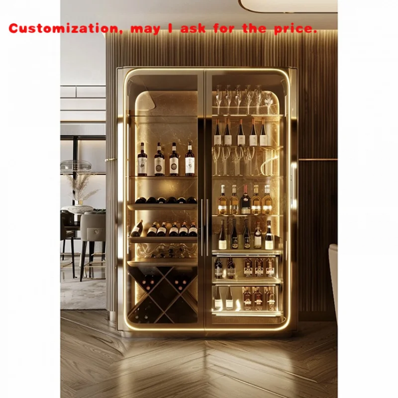 custom.Luxury Hotel / Home / Restaurant Shiny Appearance Glass Door Stainless Steel Wine Cabinet Wine Display Cabinet