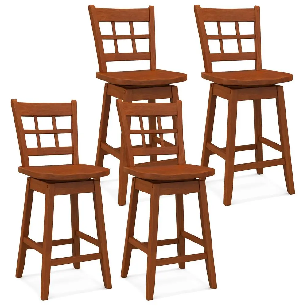 

Swivel Bar Stools Set of 4, 24.5 Inch Counter Height Bar Chairs w Hollow Backrest amp Contoured Seat, Wooden Barstools w Footre