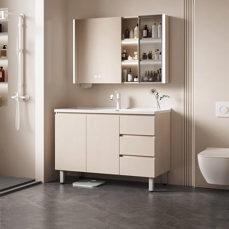 

Bathroom floor-to-ceiling bathroom cabinet combination modern simple bathroom ceramic integrated washbasin