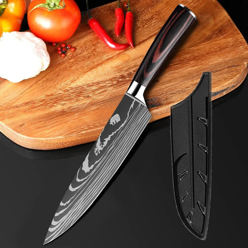 8inch Super Sharp Chef knife with Cover Japanese Damascus Pattern Stainless Steel Kitchen Chopping Knife Professional Kitchen K