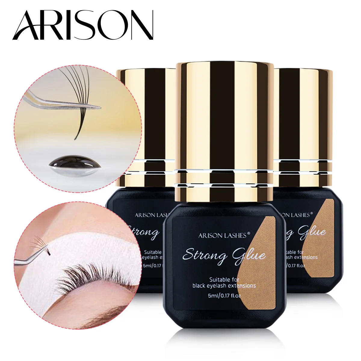 ARISON 1 Second Fast Dry Eyelash Extension Glue 5ml Black Adhesive for YY W Volume Lashes Low Odor Long Lasting 5-7 Weeks
