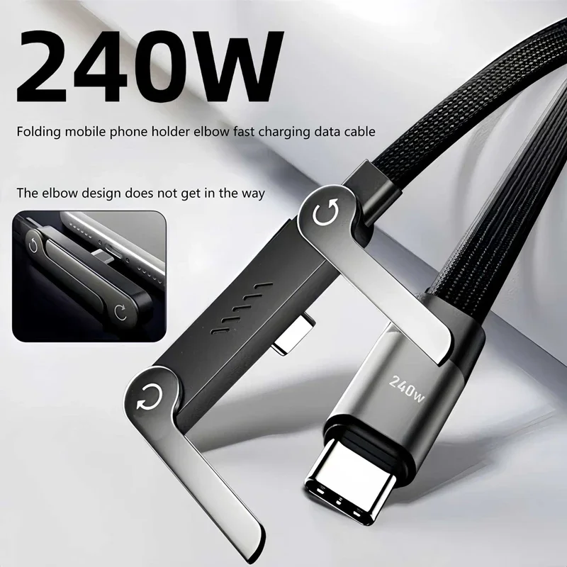 Lenovo 240W USB C to USB C 2 in 1 Fast Charging Foldable Bracket Data Cable Type C Desktop Holder Charging For Iphone Samsung