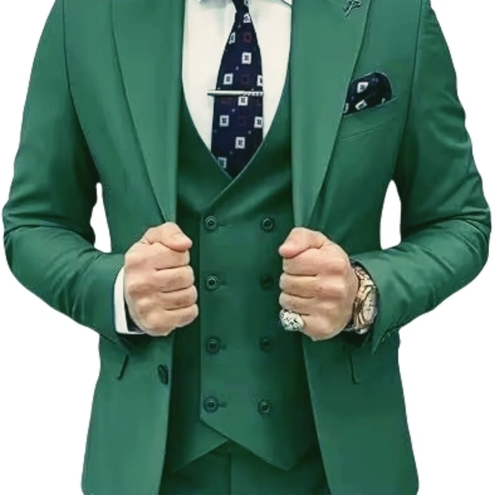 Elegant Roze 3-delig Heren Smoking Pak Met Piek Revers Blazer Vest En Broek Set Voor Bruiloft Business banket Bruidegom Kledij