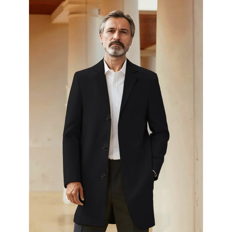 

Men's Casual Sports Solid Color Coat Fashionable Handsome Dad Style Single-Breasted Turn-Down Collar Trench Coat