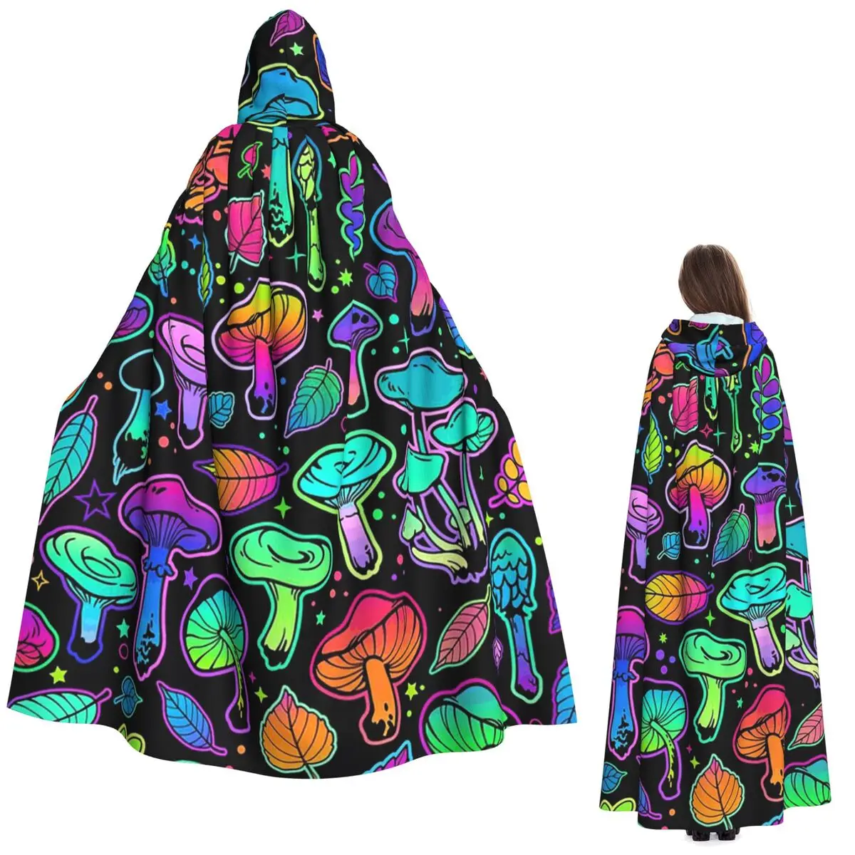 

Психоделические волшебные радужные грибы, триповый гриб, длинный плащ с капюшоном, средневековый костюм ведьмы, накидка для косплея, пальто на Хэллоуин