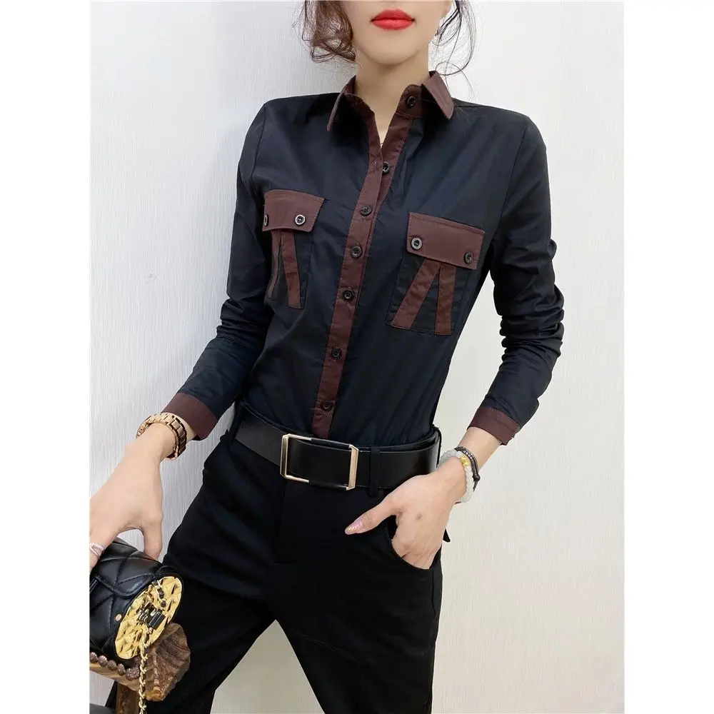 Fashion high-end long-sleeved shirts women's tops slim shirts spring 2022 new all-match plaid bottoming shirts