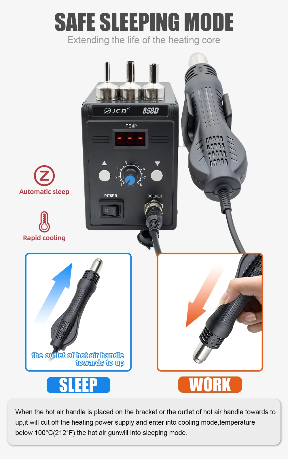 JCD 858D 700W Hot Air Gun Station Digital Soldering Iron BGA Rework Station Heat Gun Welding Machine 110V/220V