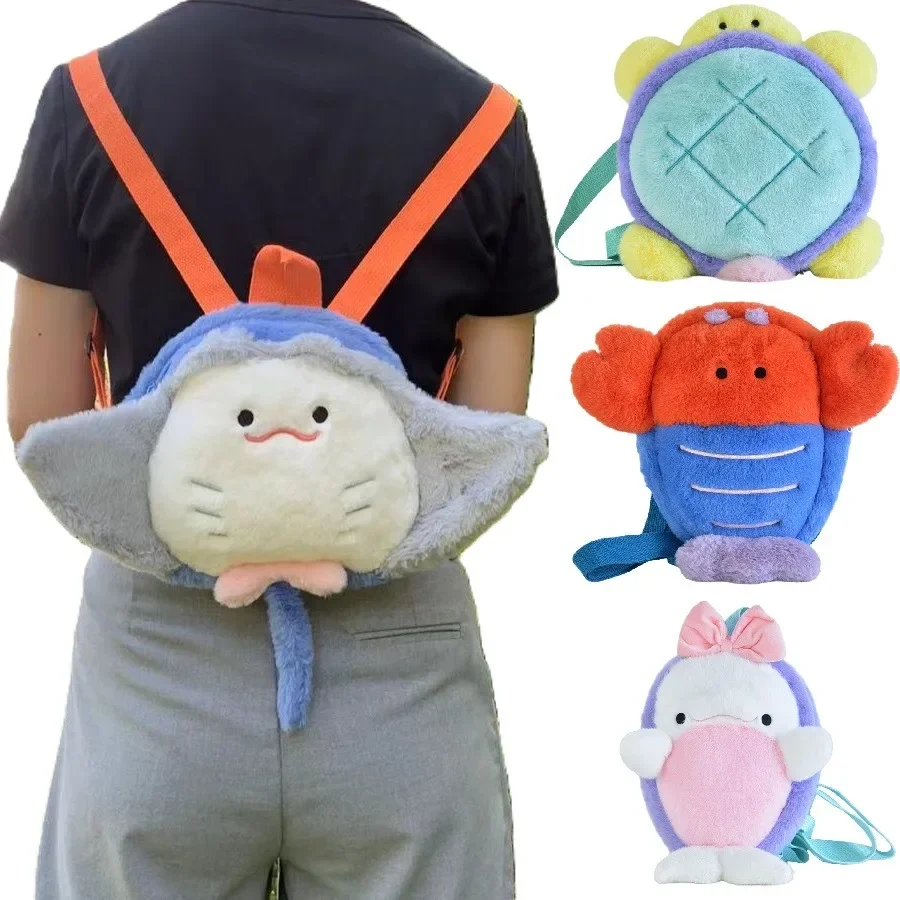 Plush Backpack Whale Dolls Turtle Fur Knapsack Marine Animal Plushies Sea Life Stuffed Kawaii Devil Ray Birthday Gifts