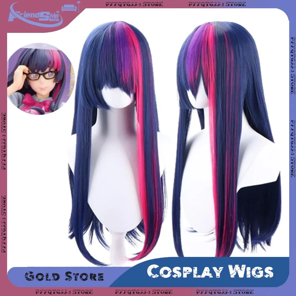 

Парик Twilight Sparkle, длинные прямые волосы, аккуратная челка, фиолетовый, синий, розовый, смешанный синтетический парик, косплей, анимированная фигурка пони, комплект униформы