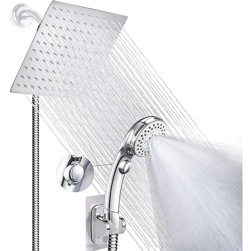 Shower Head with handheld, High Pressure 8'' Rainfall Stainless Steel Handheld Shower with ON/OFF Pause Switch Shower Combo