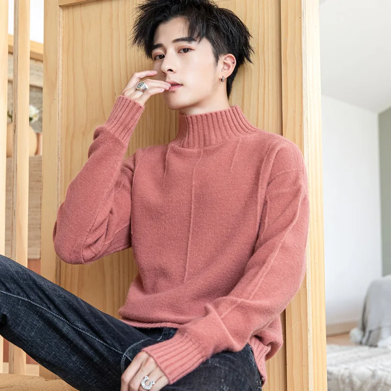 

Мужской вязаный свитер Slim Fit с высоким воротником, модный, осенне-зимний, базовый слой, Haome College, с длинным рукавом, цветной