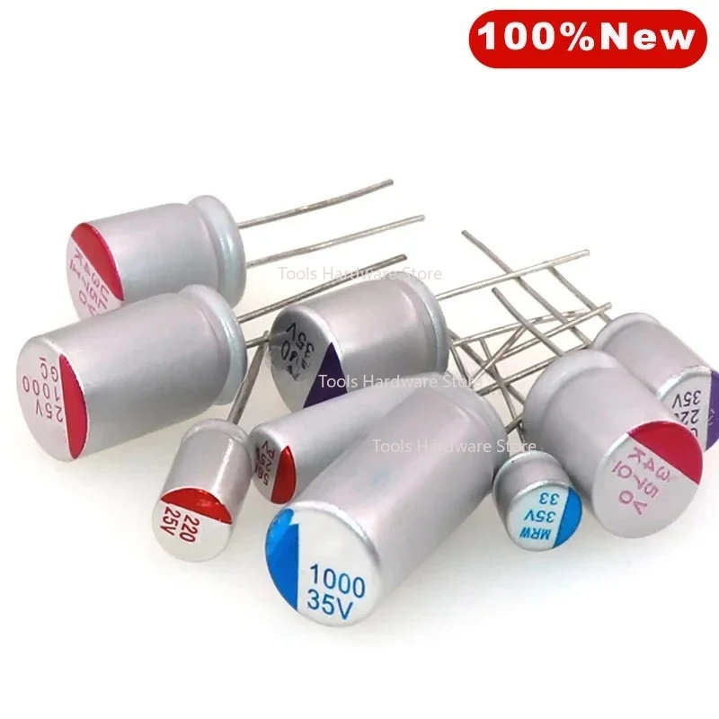 

100 шт. 10 В 16 В 25 В 35 В 50 В 100 В полимерный твердотельный конденсатор 4,7 мкФ 10 мкФ 22 мкФ 33 мкФ 47 мкФ 68 мкФ 100 мкФ 220 мкФ 270 330 мкФ 470 мкФ 1000 мкФ 2200 мкФ