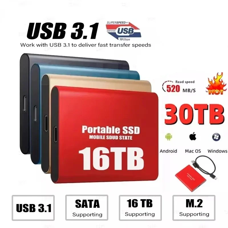 

HD External SSD 64TB Portable Hard Drive 4TB 8TB Hard Disks Type-C USB3.1 High Speed SSD 128TB Mass Storage Decive for Laptop