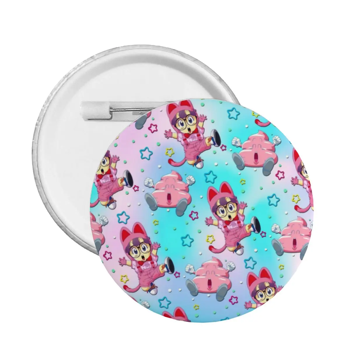 Pin de botón redondo con patrón de Arale y caca para bolsos, broche personalizable con insignia de Dr. Slump Pinback