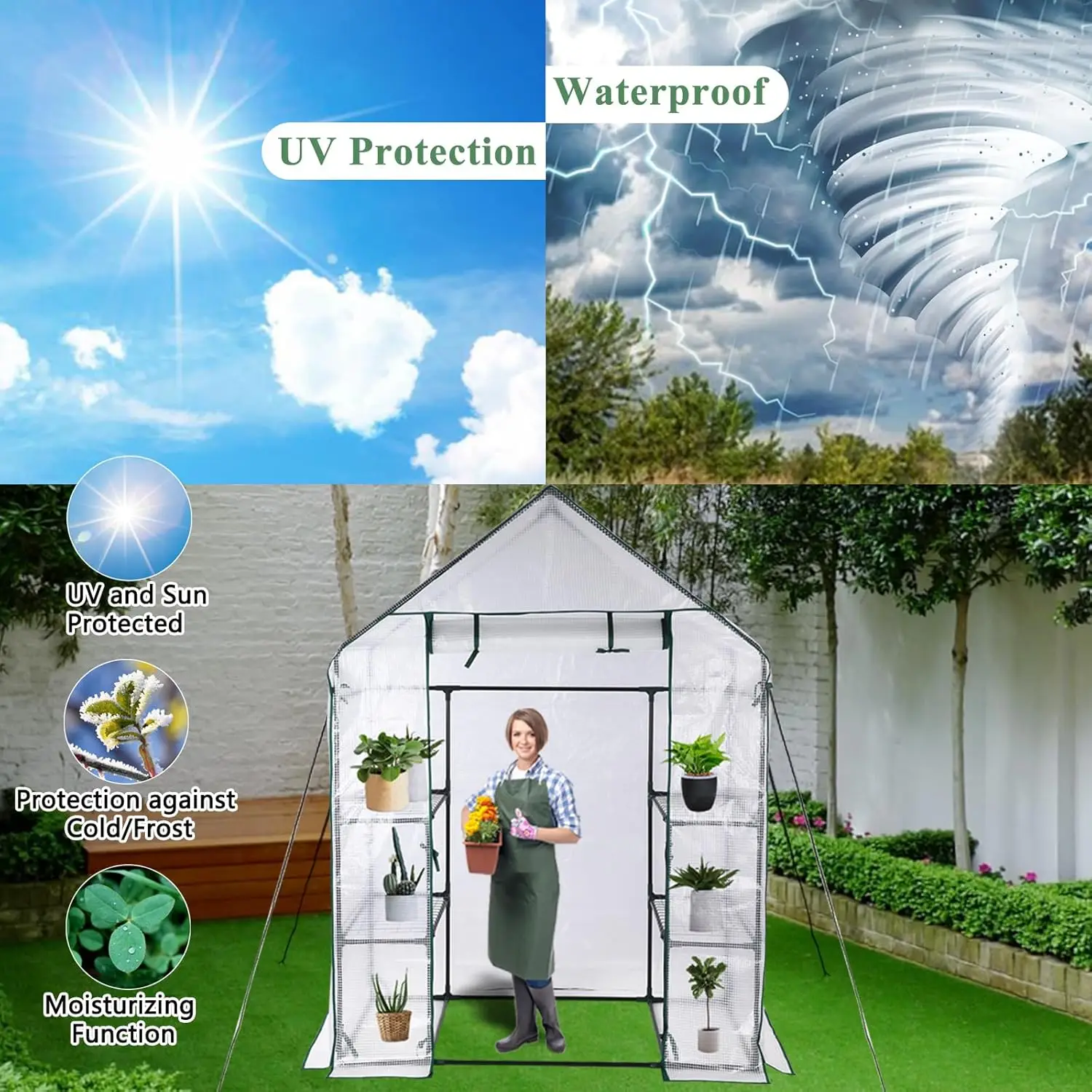 Greenhouse, Portable Mini Walk-In Green House For Outdoors With Roll-Up Zipper Door, Anchors, And Uv-Resistant Cover