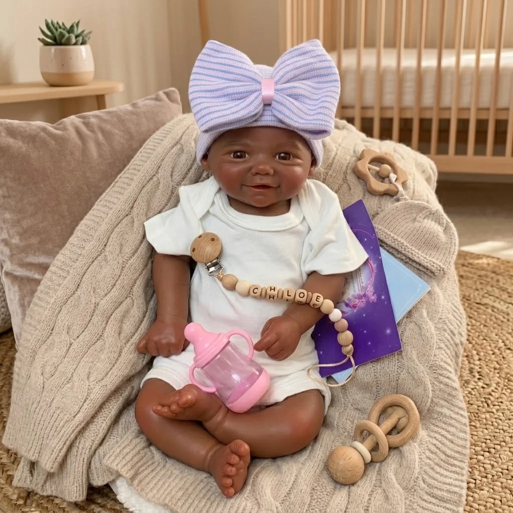 18 Inch Soft Touch Silicone Bebe Reborn Baby Doll Girl Chocolate skin tone Handmade Bebe Newborn Baby Doll Toy