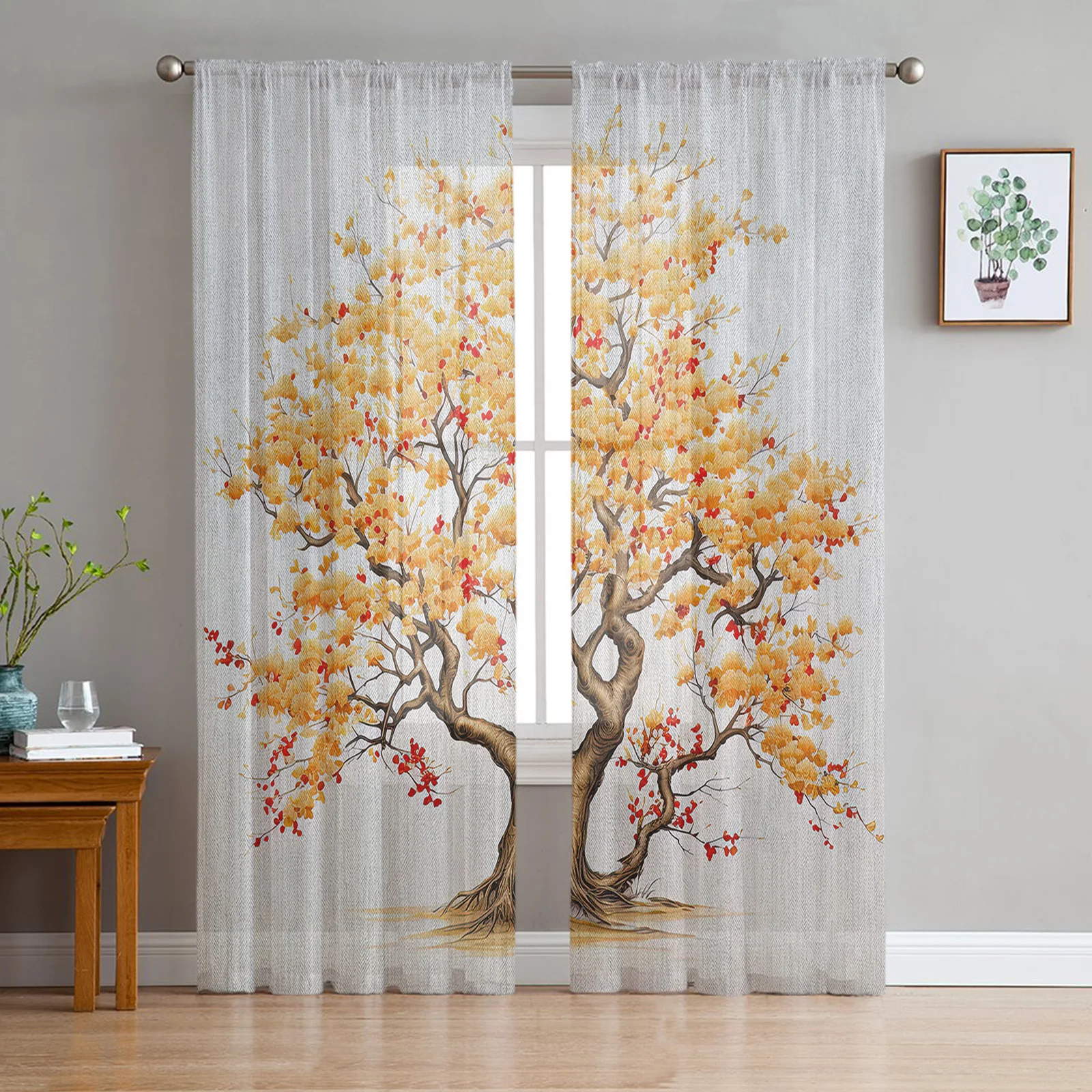 Tree Leaves Flowers Trunk Patterns Sheer Curtains For Living Room Window Tulle Curtain Bedroom Kitchen Decoration Voile Drapes