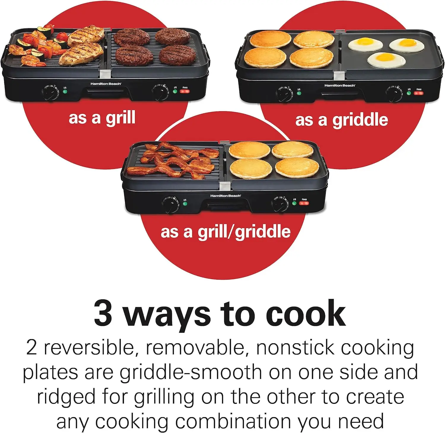 3-in-1 Electric Indoor Grill + Griddle,8-Serving, Reversible Nonstick Plates,2 Cooking Zones with Adjustable Temperature (38546)