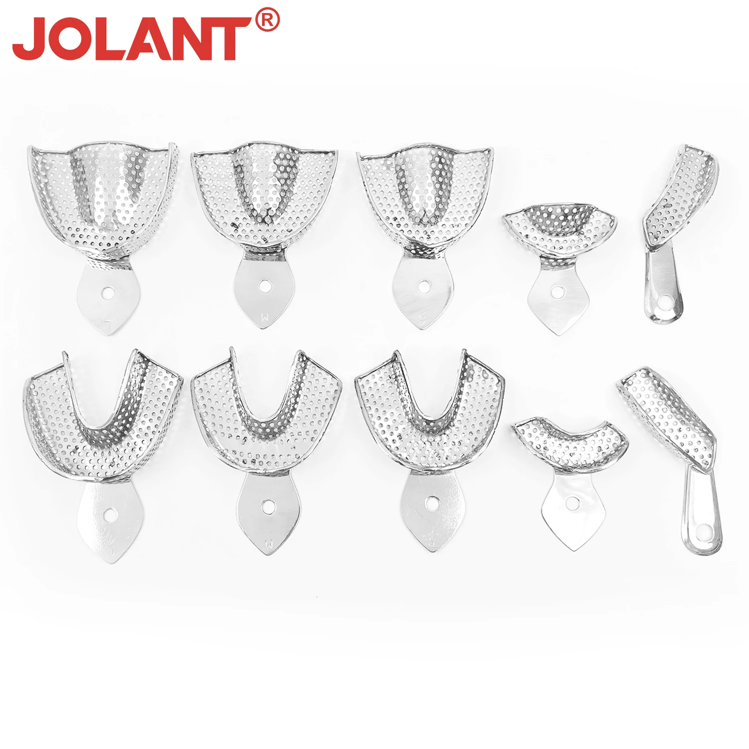 10pcs/Set JOLANT Dental Tray Denture Instrument Stainless Steel Dental Impression Trays Dental Lab Laboratory Tool Autoclavable