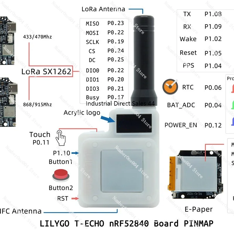 For T-Echo NRF52840 SX1262 LoRa GPS 1.54 E-paper