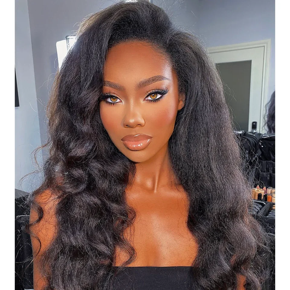 180Density 26Preplucked Black Yaki Kinky Body Wave Natural Hairline 13*4 Lace Front Wigs For Women With Baby Hair Good Texture