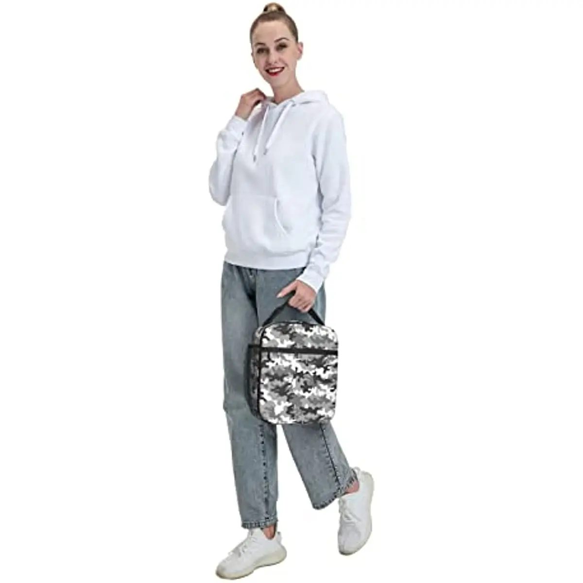 Nero bianco grigio Camo Urban Camouflage Lunch Box borsa con cinturino con fibbia rimovibile borsa portatile per la conservazione della freschezza per donna, uomo