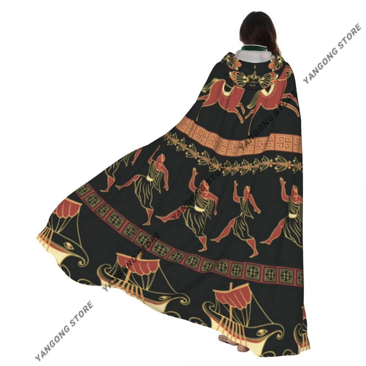 

Witch Cloak Ancient Greek Ships People Horses Traditional Ethnic Halloween Cosplay Costume Unisex Adult Cloak Retro Ages Cape