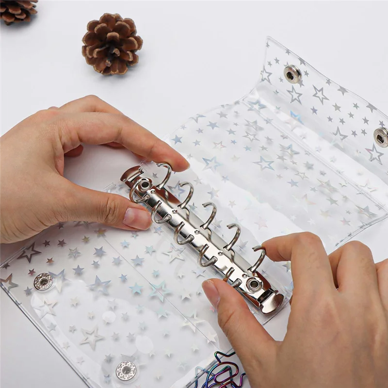 ABDE-Budget Binder Обложка Прозрачная папка из ПВХ с блестящей звездой Многоразовая защита для ноутбука с 2 кнопками