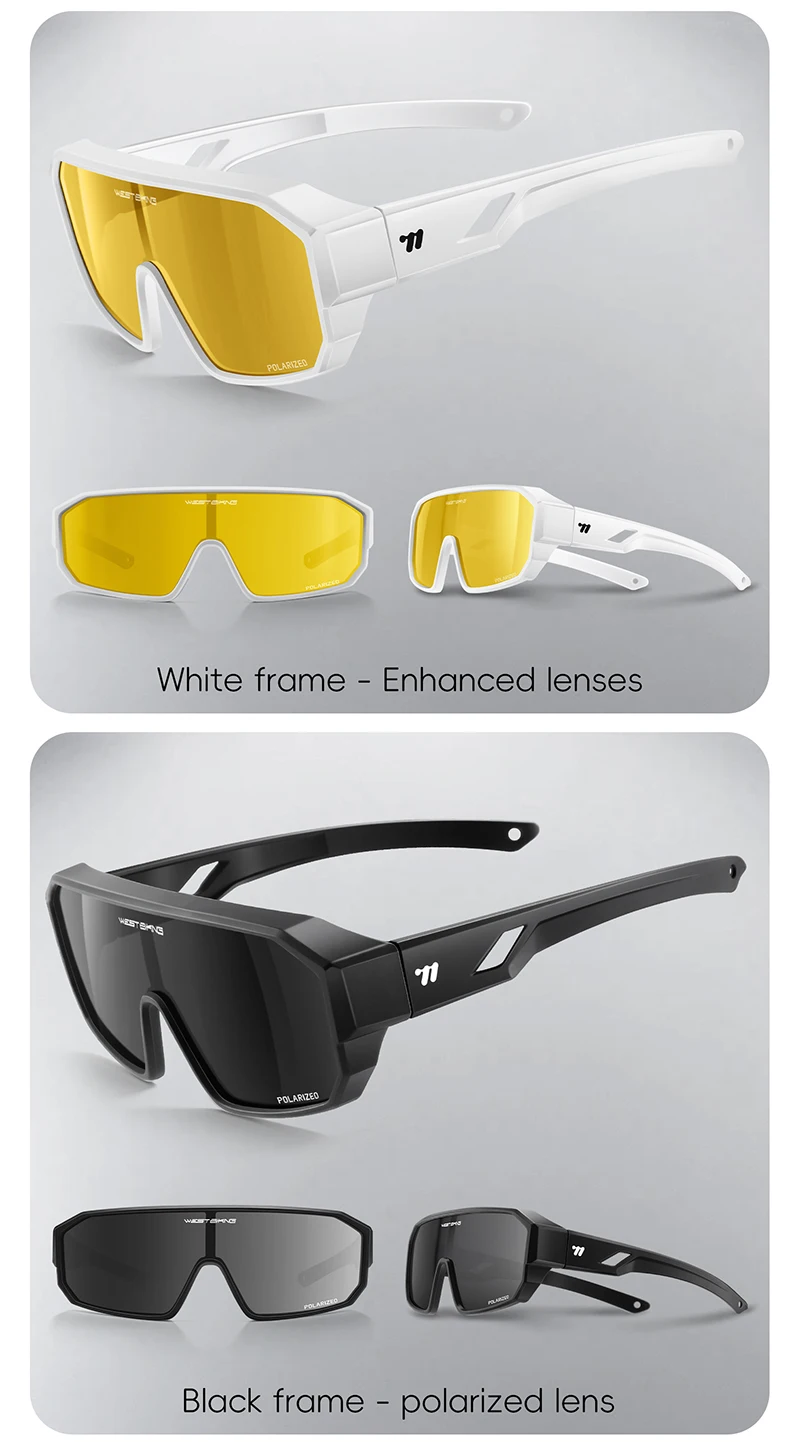 WEST BIKING Herren Großrahmige HD-Radsportbrille Kratzfeste Leichte 2-in-1 PC-Linse Lauf- und Fahrradzubehör – Detail 15