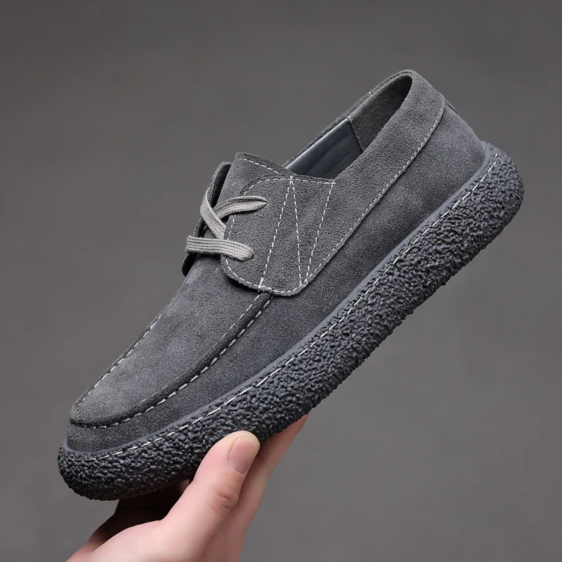 Brand Breathable Lace Up Gray Mens Shoes Casual Summer Fashion Men Suede Loafers Mocassin Homme Lofer Shoes Man