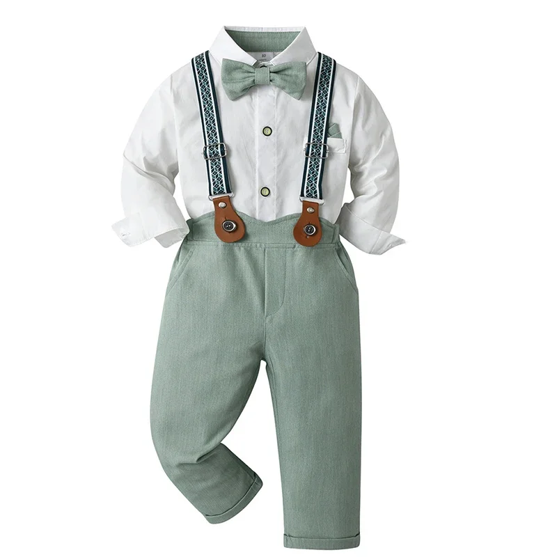 Kids Boys Suit Clothes Formal Baby Boy Long Sleeve Shirt +Trousers Sets Spring Autumn Children Gentleman Birthday Dress Clothing