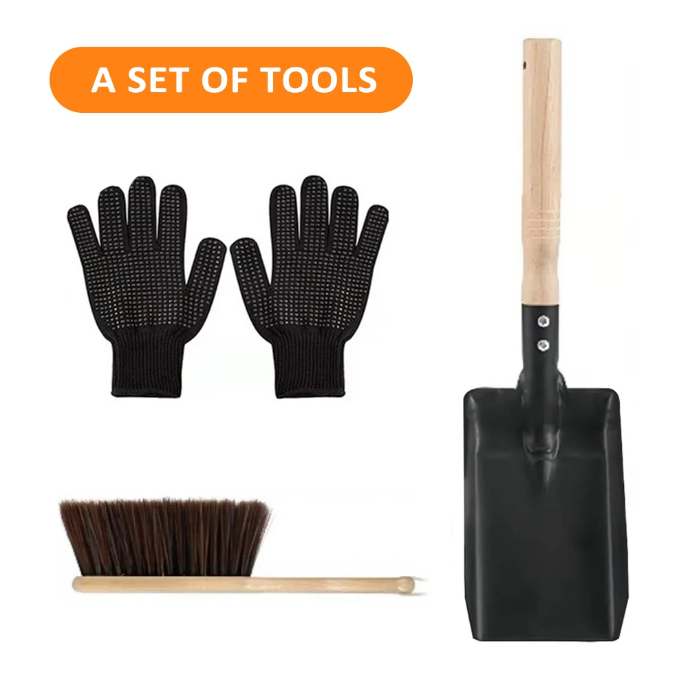 Fireplace Cleaning Hearth Set Scoop Trowel Gloves Ash Stove Brush Tools Kit Shovel Stove Cleaning Tool Wood Burner Accessories