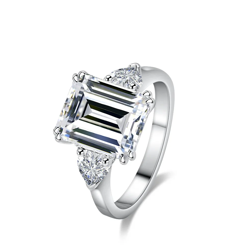 خاتم مويسانيتي ذهبي عيار 18 قيراط للنساء، إعداد فاخر مع إكسسوار بلاتينيوم مستطيل أخضر زمردي غير منتظم PT950 #2