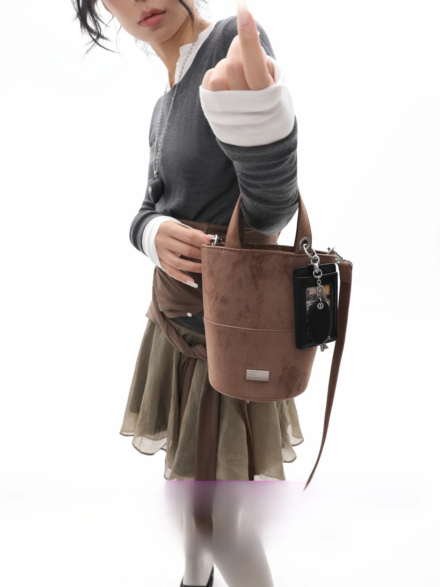 Original Design  Bucket Bag Suede Handbag Crossbody Purse with Pendant JANDRESS Youth Fashion Soft Leather Tote Bag