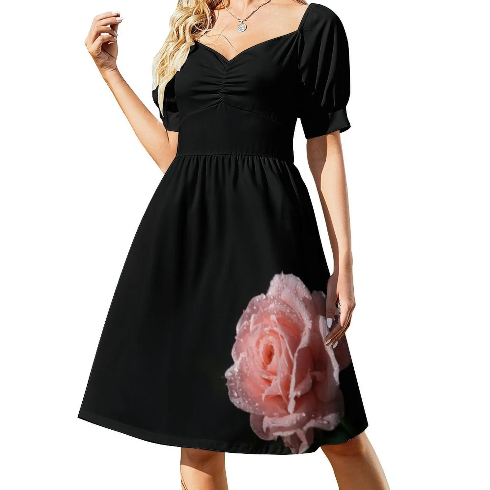 فستان قصير على طراز Floribunda Preppy للنساء على شكل حرف a فضفاض مناسب فستان يوم غير رسمي وردي وردي وردي فستان سهرة لحديقة Floribunda