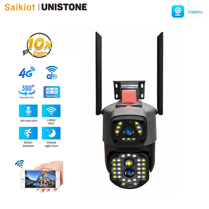 

Saikiot V380 Pro 4G Camera 4K 8MP 10X Zoom Home CCTV Security Dual Lens 4K WIFI Camera Outdoor Waterproof V380 Pro 4G Camera