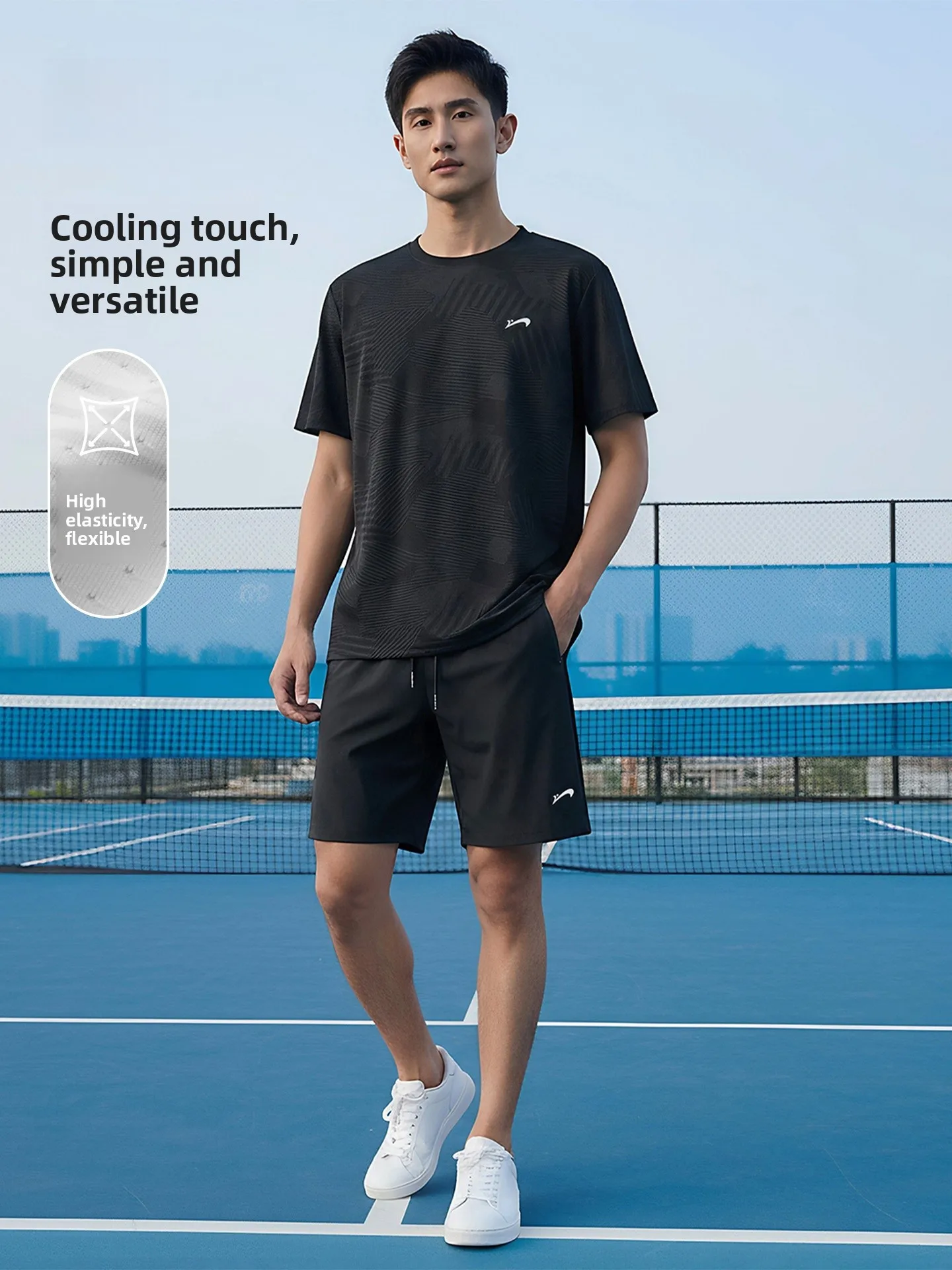 

Мужской летний спортивный костюм из быстросохнущего ледяного шелка, большие размеры, новинка, комплект из двух предметов: футболка и шорты, спортивная одежда.