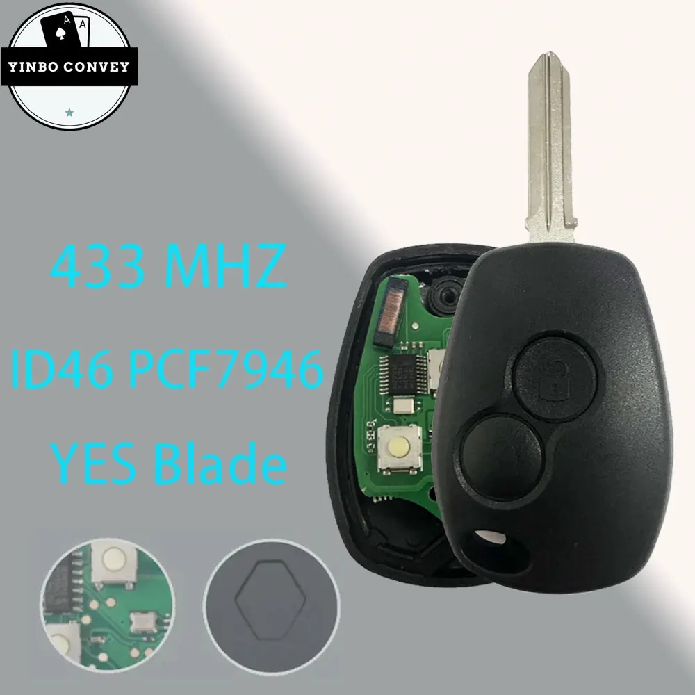 YINBO Remote Key 2 Buttons 433MHz ID46 PCF7946 VAC102/NE73/VA2/HU136te/Blade For Renault Duster Modus Clio 3 Twingo Logan Sander