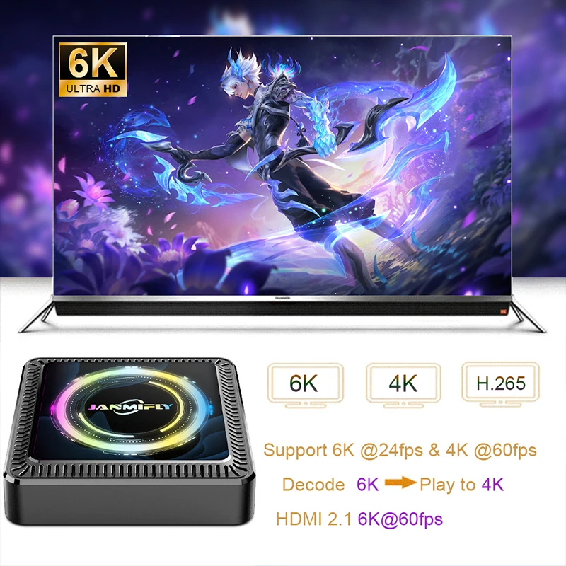 Q7S Smart Android 14 Tv Box Ultral HD 6K Wifi 6 Compatible con Google Bluetooth 5,2 Streaming Media Player Set Top Box