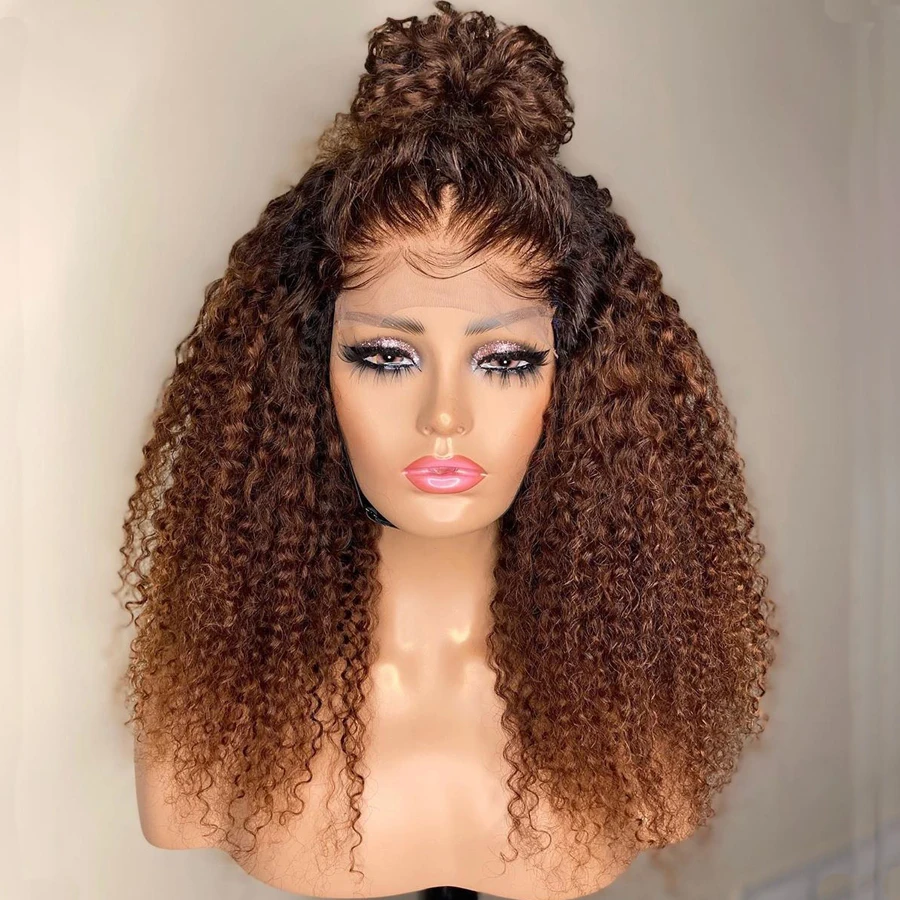 

Soft 26Inch Brown Long 180Density Kinky Curly Deep Lace Front Wig For Women Babyhair Glueless Preplucked Synthetic Daily