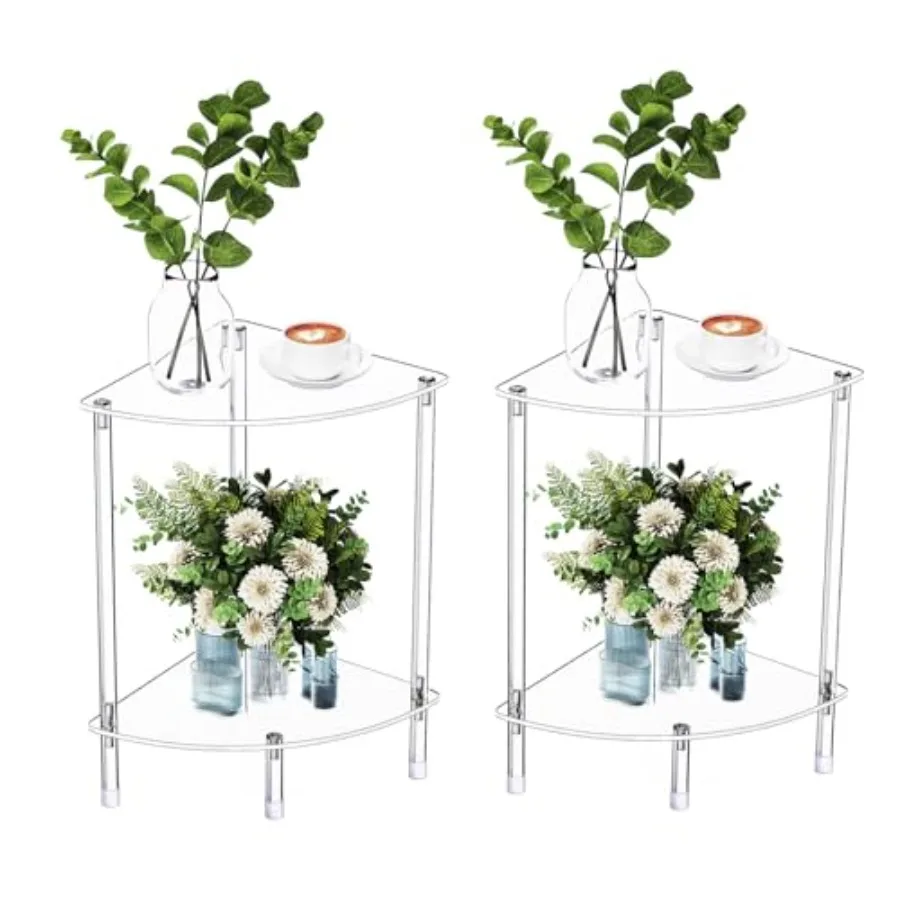 

Clear Triangle Acrylic Side Table Set of 2 for Small Space, 11.81" L x 11.81" W x 19.82" H, Corner Shelf Stand End Table for Li
