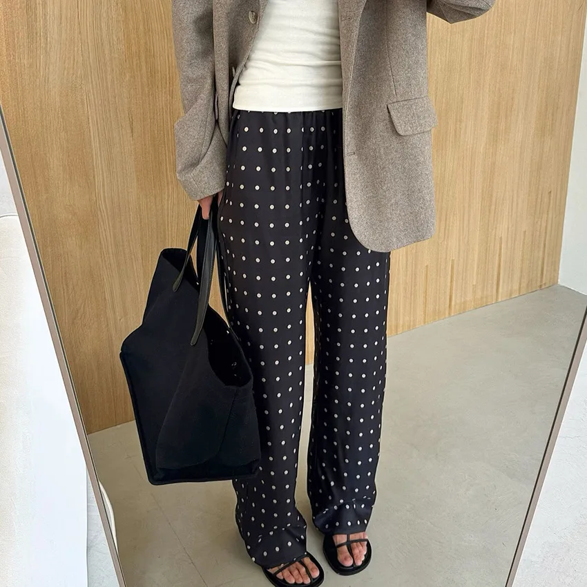 2026 Autumn and Winter New Loose and Comfortable Polka Dot Long Straight Pants Design Temperament Fashion Casual Commuting